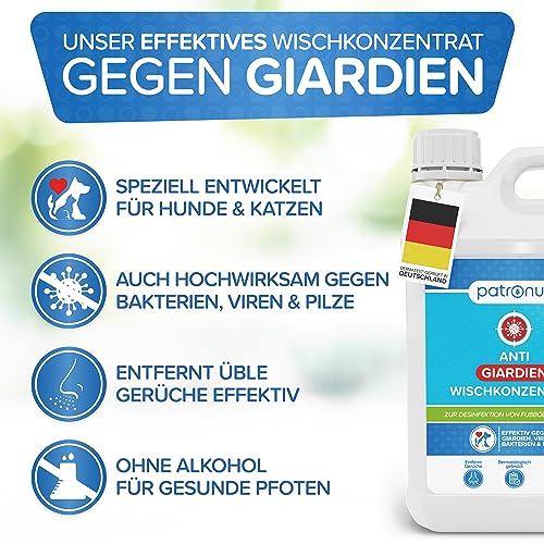 Patronus Giardien-Wischkonzentrat für Haustiere zur Desinfektion von Fußböden - 5 Liter Desinfektionsmittel zur Reinigung von Oberflächen gegen Giardien, Viren, Bakterien & Pilze