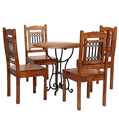 Homgoday Juego de mesas de Comedor 5 Piezas Madera Maciza de Acacia Conjunto Mesa y sillas de Comedor, sillas Comedor, Set Muebles de Cocina para el Hogar, la Oficina y el Café