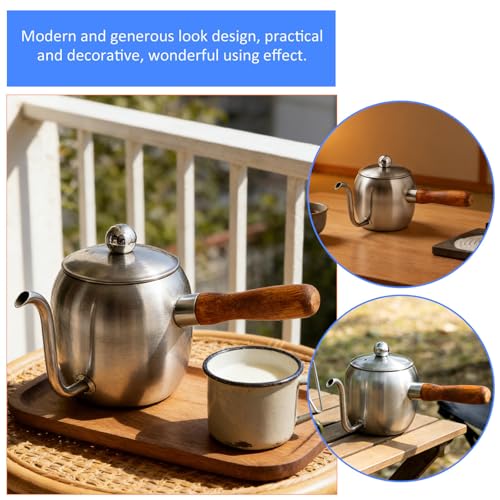 Gotero de café de acero inoxidable de 500ml con mango de madera ergonómico 4