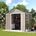 UDPATIO Resin Storage Shed 8 x 6 FT, Plastic Outdoor Storage Shed with Floor Outdside Storage Garden Patio Sheds with Lockable Door for Bike, Garbage Can, Tool, Brown