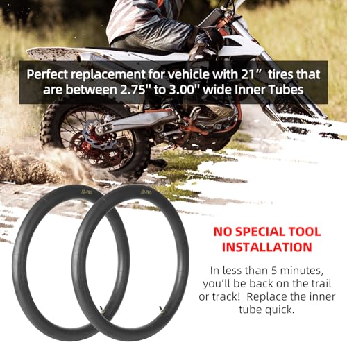 Image of 2.75 /3.00-21 inch Replacement Inner Tube 80 /100-21(300 /325-21) with TR4 Staight Valve Stem, Fits Motorcycle with 21'' Tires (2-Pack) - Made from Heavy Duty, Thick Premium Rubber