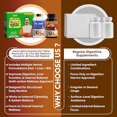 Image of Jeena Sikho Pet Yakrit Pleeha Shuddhi kit | Pet Yakrit Pleeha, Liv Shuddhi Tablets & Dr BP Tablets | Gut, Liver & Blood Pressure Supplement | with Ashwagandha, Shankhpushpi & Mukta Pishti