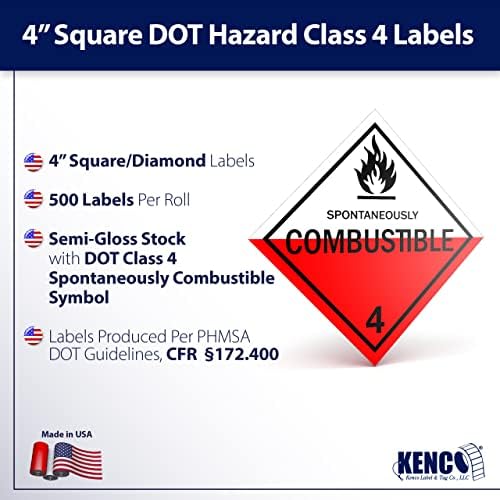 DOT Labels - Hazard Class 4 DOT Spontaneously Combustible Hazmat Labels 4