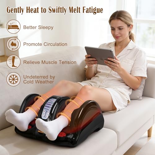 Image of Foot Massager with Heat, Shiatsu Foot Massager for Circulation and Pain Relief and Heat Therapy, Ankle, Calves and Feet Massage with Deep Kneading Rolling, Gifts for Women Men Mother Father, Black