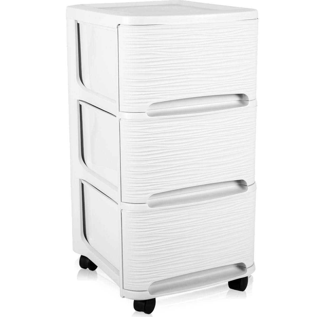 Schubladenschrank mit Rollen Rollcontainer mit 3 Schubladen Rollschrank Kunststoff Rollwagen (Weiß)