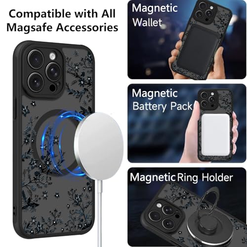 Image of KANGHAR Case for iPhone 14 Pro Florals Pattern | [Compatible with Magsafe] Cute Flower Branch Protective Magnetic Case for Girls Women Men
