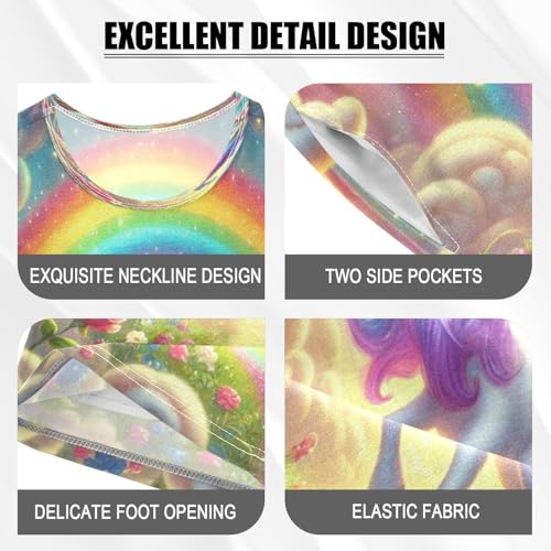 Unicorns Rainbow Pajama Set Short Sleeve Summer Pajamas Sleepwear Nightwear Set Cotton 5Y4