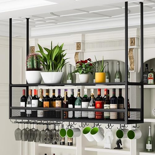 Soporte para botellas colgante de hierro 80x30x40cm negro miniatura 3