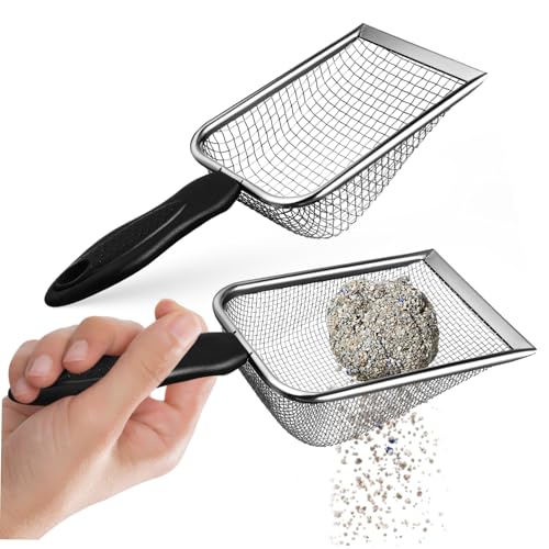 Toddmomy 2 Pcs Stainless Steel Cat Litter Scoopers with Ergonomic Handle Space Saving Design for Convenient Storage Metal Litter Scoop for Easy Cleaning Durable and High Strength