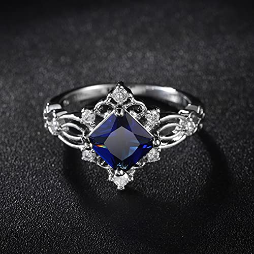 GUIDECUN Princess Cut Women's Created Blue Sapphire Rings Birthstone Solitaire Engagement Ring Filigree Zircon Wedding Ring (US Size 9)2