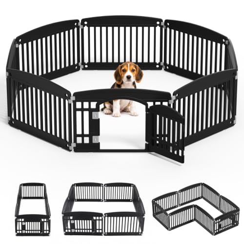 Image of NEWBULIG Dog Playpen 8-Panel, 24IN Puppy Playpen, Stable Dog Play Pen Indoors Outdoor with Secure Locking Door, Plastic Pet Fence for Small & Medium Dogs