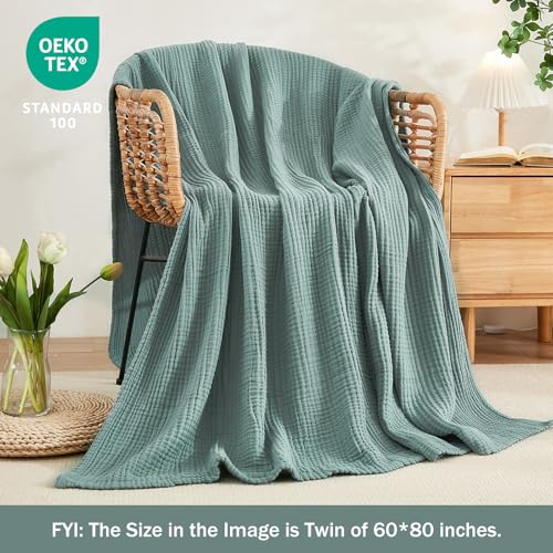 EMME Muslin Throw Blanket 100% Cotton Blankets for Couch Breathable Gauze All Season Soft and Lightweight Pre-Washed (Teal, 50"x70")