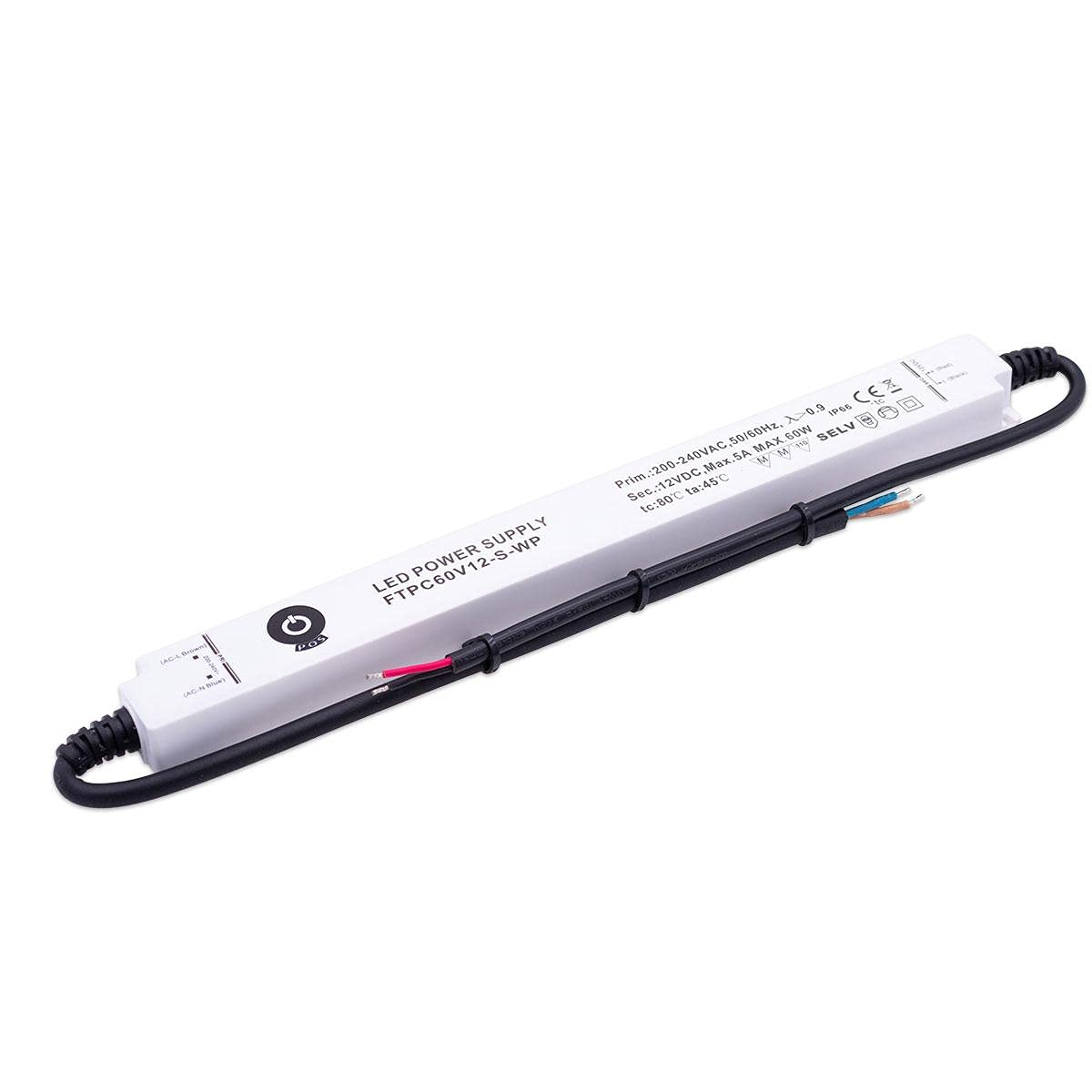 superflaches Slim Line LED Netzteil/Trafo mit PFC 12V/DC 60W 5A MM IP66 wassergeschützt