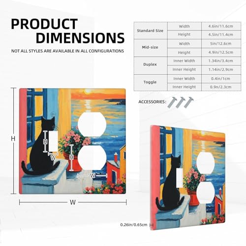 Decorative Outlet Covers Vintage Oil Painting Style Black Cat Sea Flowers 2 Gang Wall Plate Cover Single Toggle Duplex Combo Two Switch Light Switch Cover Plate Jumbo GFCI Faceplate