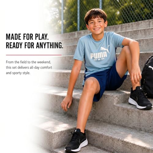 Image of PUMA Boys Active Shorts Set - 2 Piece Dry Fit T-Shirt and Performance Gym Shorts - Activewear Clothing Set for Boys (4-16)