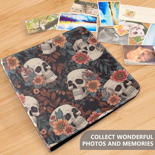 Álbum de fotos de cuero sintético PU con diseño de calaveras, flores y hojas, para álbumes DIY autoadhesivos, 40 páginas de 8x10 pulgadas, encuadernación de 3 anillas, para parejas, bodas, aniversarios y viajes miniatura 5