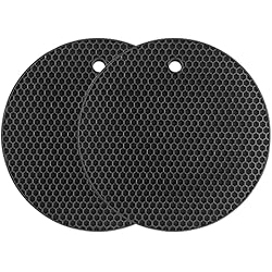 Posa Sartenes Salvamanteles de silicona multiusos resistente al calor hasta 450 °F, soporte para ollas, impermeable, (juego de 2) antideslizante, flexible, duradera, apta para lavavajillas (negro)
