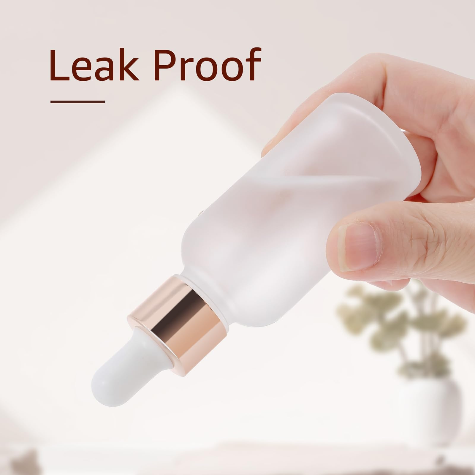 Paquete de 30 frascos cuentagotas de vidrio esmerilado de 30 ml para aceites esenciales, botellas cuentagotas de ojos de 1 onza con tapas de oro rosa para viajes, pequeños frascos de tintura de