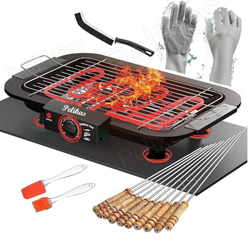 Image of American Quality Electric Barbeque Grill 2000W Electric BBQ Grill Set Indoor Outdoor Veg & Nonveg Griller Barbeque Gril Set for home BBQ Griller for Fish, Paneer Tikka, Tandoori Chikan Kabab Maker