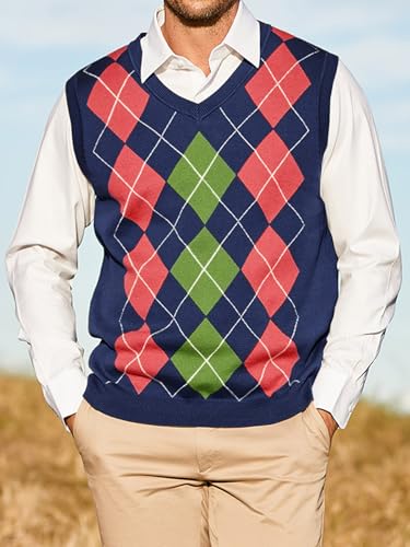 Gafeng Mens Argyle Sweater V-Neck Casual Winter Slim Fit Lightweight Sleeveless Knitwear Vest2