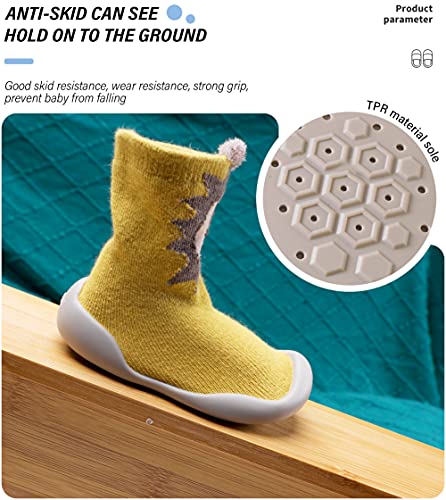 Seeyan Baby Toddlers Moccasins Anti-Slip Fuzzy Slipper Floor Breathable Thick Kids Boys Girls Indoor Outdoor Winter Warm Shoes Socks (Yellow Lion, Insole :4.9 Inch) #TOP3