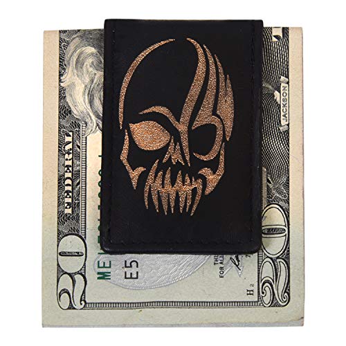 Image of LB LEATHERBOSS Men's New Leather Strong Magnetic Money Clip (Skull)