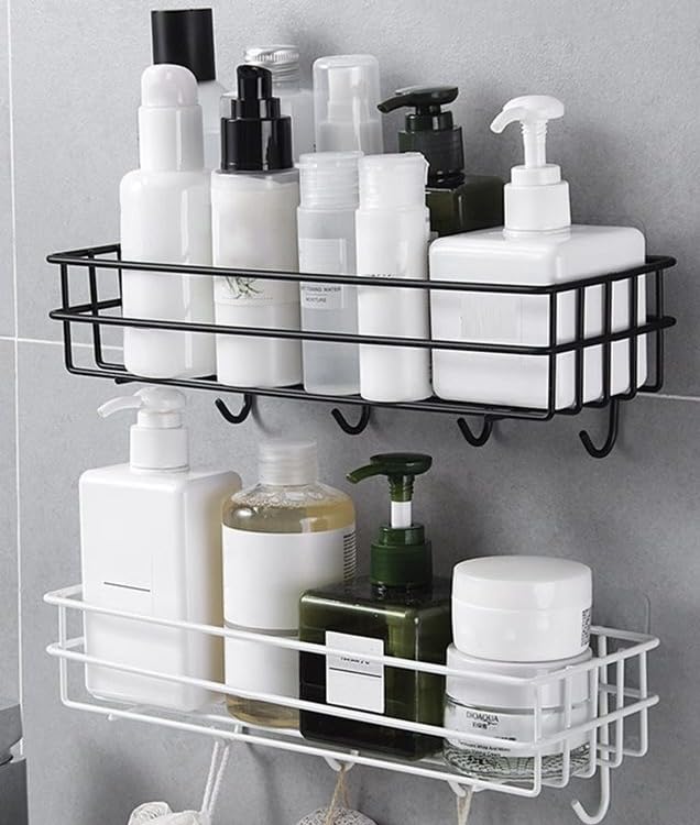 Oslen (Pack of 2 Self-Adhesive Multipurpose Bathroom Rack, Bathroom Shelf Organizer, Wall Mounted Shelf,Bathroom Accessories Set for Home,Bathroom Shelves (Black + White) (B0C7MZ7GLG) Amazon Price History, Amazon Price Tracker