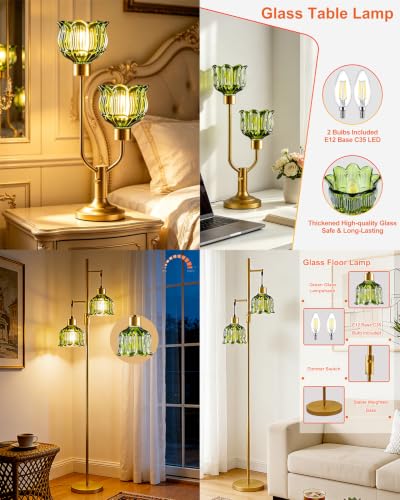 Image of Lightdot Table Lamp & 65IN Glass Floor Lamp Dimmable Bulbs Included Nightstand Lamp 3000K Warmwhite Ambient Bedside Lamps for Living Room Bedroom Girls Room Home Office Decor Gift