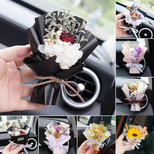 Image of Blue Small Bouquet Car Air Freshener Vent Clips, Mini Dried Flowers for Air Outlet Perfume Decoration, Interior Accessories