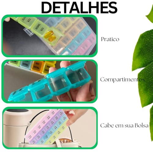 Organizador Semanal de Medicamentos, Caixa com 28 Compartimentos Coloridos, Manha Tarde Noite Madrug