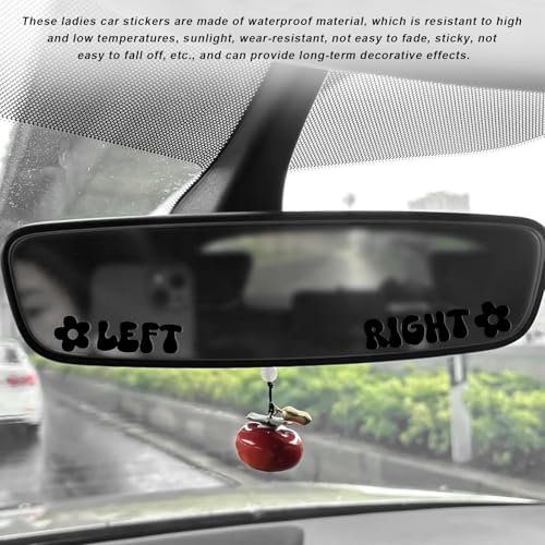 Image of Left Right Car Sticker, Beautiful Rear View Mirror Decor Waterproof Vinyl Sticker, Cute Left Right Auto Window Decal Vanity Mirror Decoration for Women Girl, Car Accessories (Black)