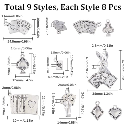 SUNNYCLUE 72Pcs 9 Styles Small Poker Card Charms Silver Ace Playing Card Charm Bulk Tibetan Alloy Heart King Shape Charm for jewellery Making Charms Supplies Keychain Dangle Earring Necklace DIY Craft - Image 2