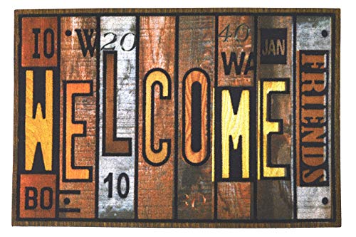 Ecostyle Paillasson rectangulaire 40 x 60 cm en caoutchouc recyclé pour intérieur et extérieur, résistant et de qualité, antidérapant, motifs incrustés, Décor imprimé (Welcome) Cover