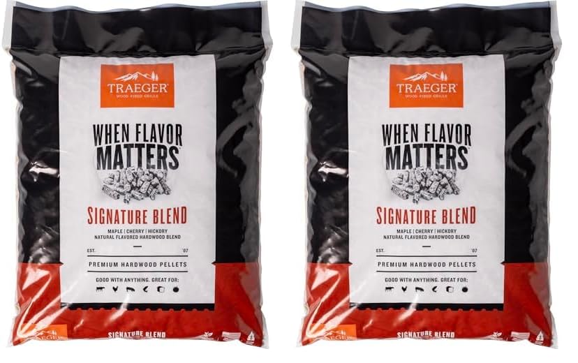Traeger Grills Signature Blend 100% All-Natural Wood Pellets for Smokers and Pellet Grills, BBQ, Bake, Roast, 18 lb. Bag (Pack of 2)