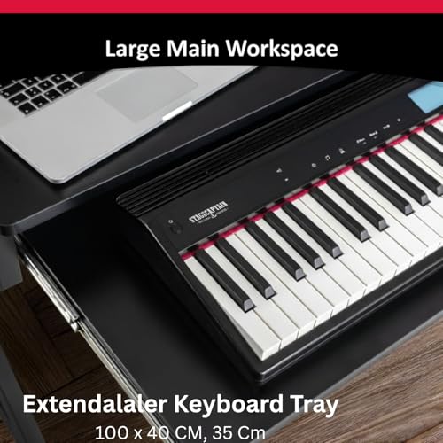 Image of TEKAVO Banin Studio Table for Music Production | with Monitor Riser + Long Keyboard Tray | Desk for Editing Studio, Gaming, Workstation | 120 cm X 60 cm