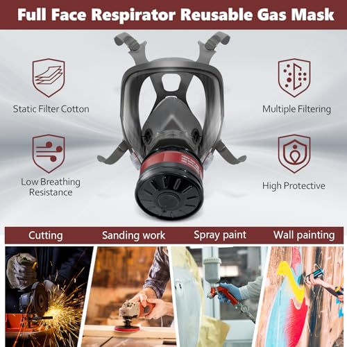 Full Face Gas Mask - Gas Masks Survival Nuclear and Chemical with 40mm Activated Carbon Filter for Organic Vapor - Image 6