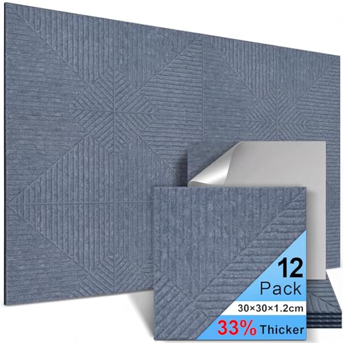HERTBER Akustikplatten Selbstklebend, 30x30x1.2cm Dreigeteilte Akustikpaneele