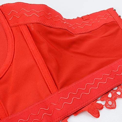 Ellacci Women's Floral Lace Bustier Crop Top Gothic Corset Bra Tops Red Medium #TOP4