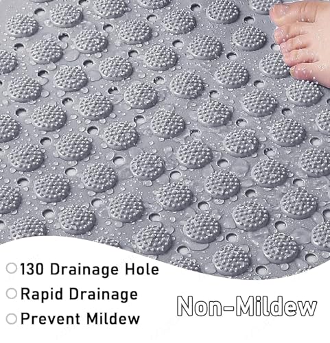 Image of VHKD PVC Bathroom Door Bath mat Anti Slip Skid with Foot Scrubber for Room Shower Suction Cups Drain Holes Silicone Floor mat Rectangle (Grey) 70x35cm