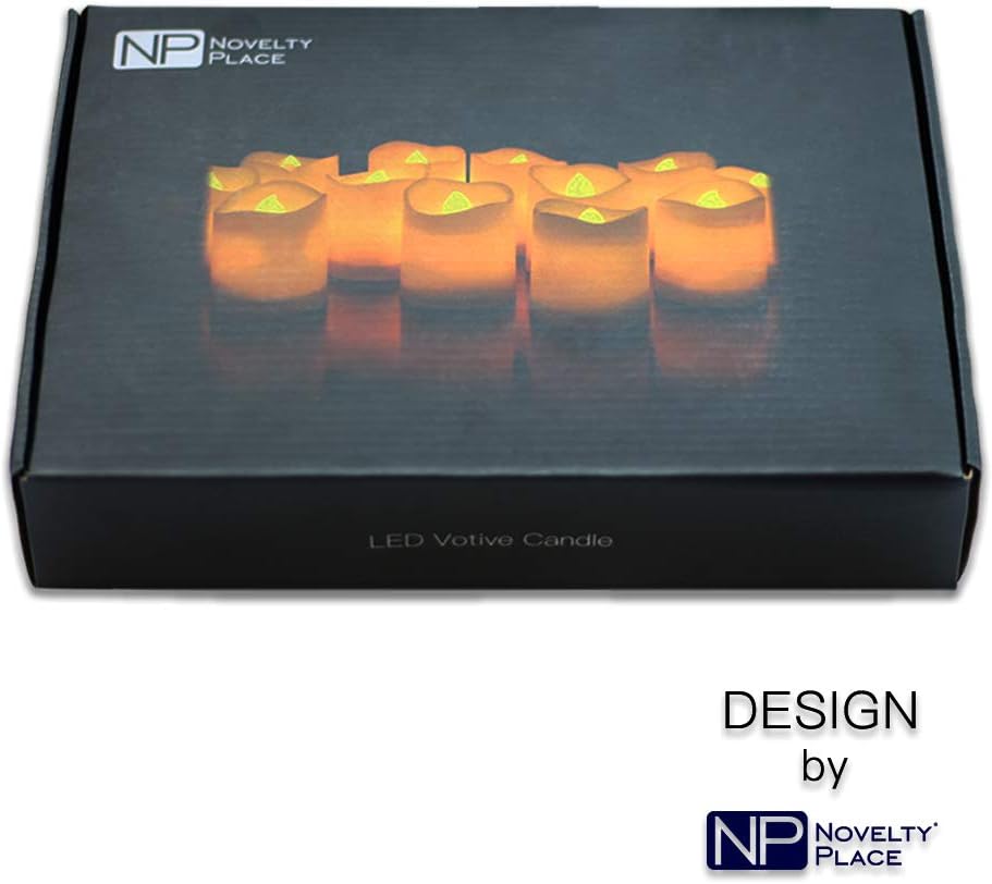 Novelty Place Flameless Flickering Votive Candles, 12 Pack Battery Operated LED Tea Lights, Fake Electric Candles for Wedding, Table, Halloween & Christmas Decorations