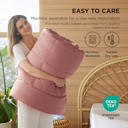 Image of Bedsure Comforter Duvet Insert - Quilted Comforters Queen Size, All Season Duvet, GentleSoft Down Alternative Bedding, with 8 Tabs, Gifts for Women /Men, Dusty Pink, Queen 88 x 88 Inches