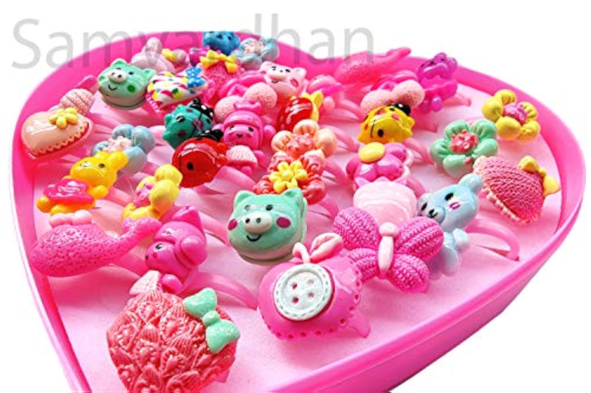 36 PCS Adjustable Cartoon Flowers Open Finger Ring for Birthday