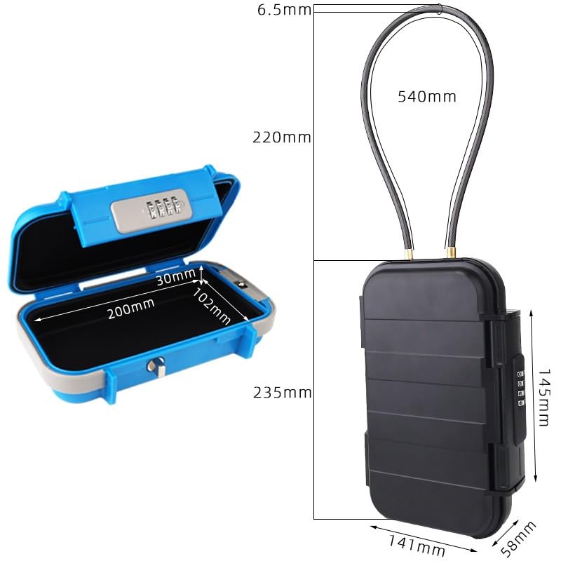 Cassetta di sicurezza portatile, con combinazione, con codice, impermeabile, antifurto, mini cassetta di sicurezza da viaggio con catena rimovibile (blu)