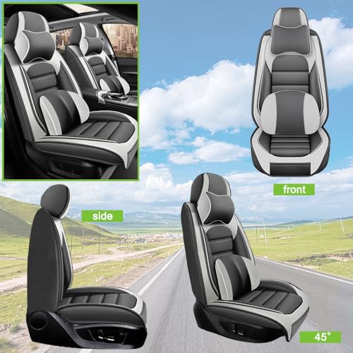 Image of Luxury Seat Covers for Subaru Outback 2006-2024,2PCS Nappa Leather Car Seat Covers,Waterproof Seat Protectors Auto Seat Covers,Breathable Nonslip Interior Cover Seats for Cars(White and Gray)