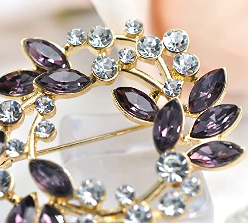 Image of Gyn&Joy Clear Crystal Rhinestone Floral Wreath Pin Brooch BZ005