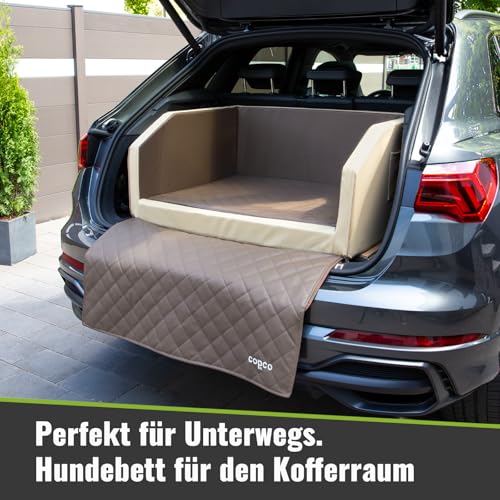 Hundebox Auto Kofferraumschutz Hund mit ladekantenschutz Kofferraum【Mit Tasche】 Kofferraum schutzmatte herausnehmbar - Hunde Autositz Wasserabweisend, hundetransportbox 70x55x38cm Mocca