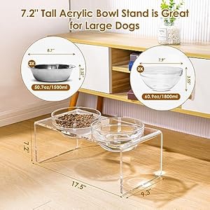 Acrylic Elevated Dog Cat Bowls Pet Feeder Double Bowl Raised Stand Comes with 2 Removable Glass Bowls and 2 Stainless Steel Bowls.Perfect for Large Dogs, 7.2" Tall Acrylic Elevated Dog Cat Bowls Pet Feeder Double Bowl Raised Stand Comes with 2 Removable Glass Bowls and 2 Stainless Steel BowlsPerfect for Large Dogs 72 Tall