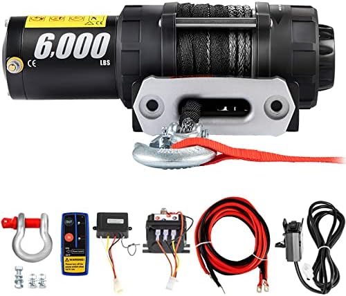 VEVOR Electric Winch 6000lb Load Capacity Truck Winch Synthetic Rope with Wireless Remote Control, Powerful Motor for ATV UTV Off Road Trailer