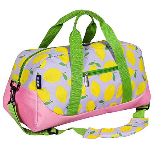 Image of Wildkin Kids Overnighter Duffel Bag - Carry-On Travel Bag for School & Sleepovers, Lightweight, Durable, Boys & Girls Ages 4-15 - Lilac Lemonade