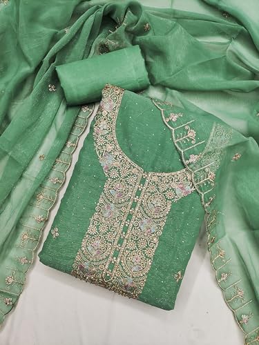 Image of Women's Shimmer Silk Embroidery Work Unstitched Dress Material